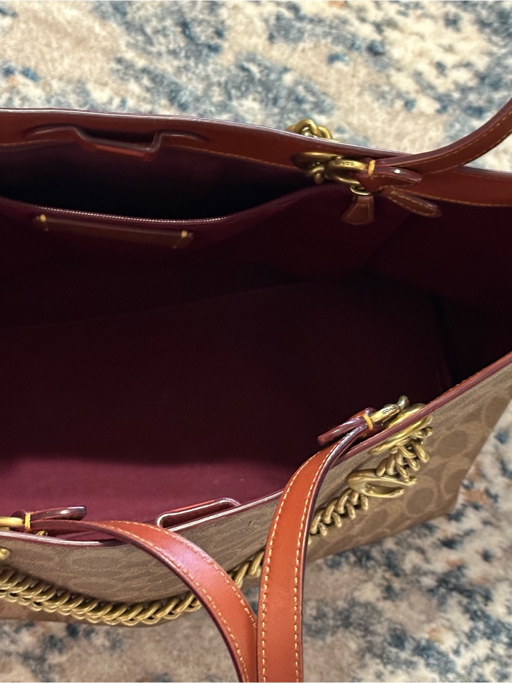 Coach Signature Canvas Tote with Leather Straps and Gold Chain - Picture 4 of 7